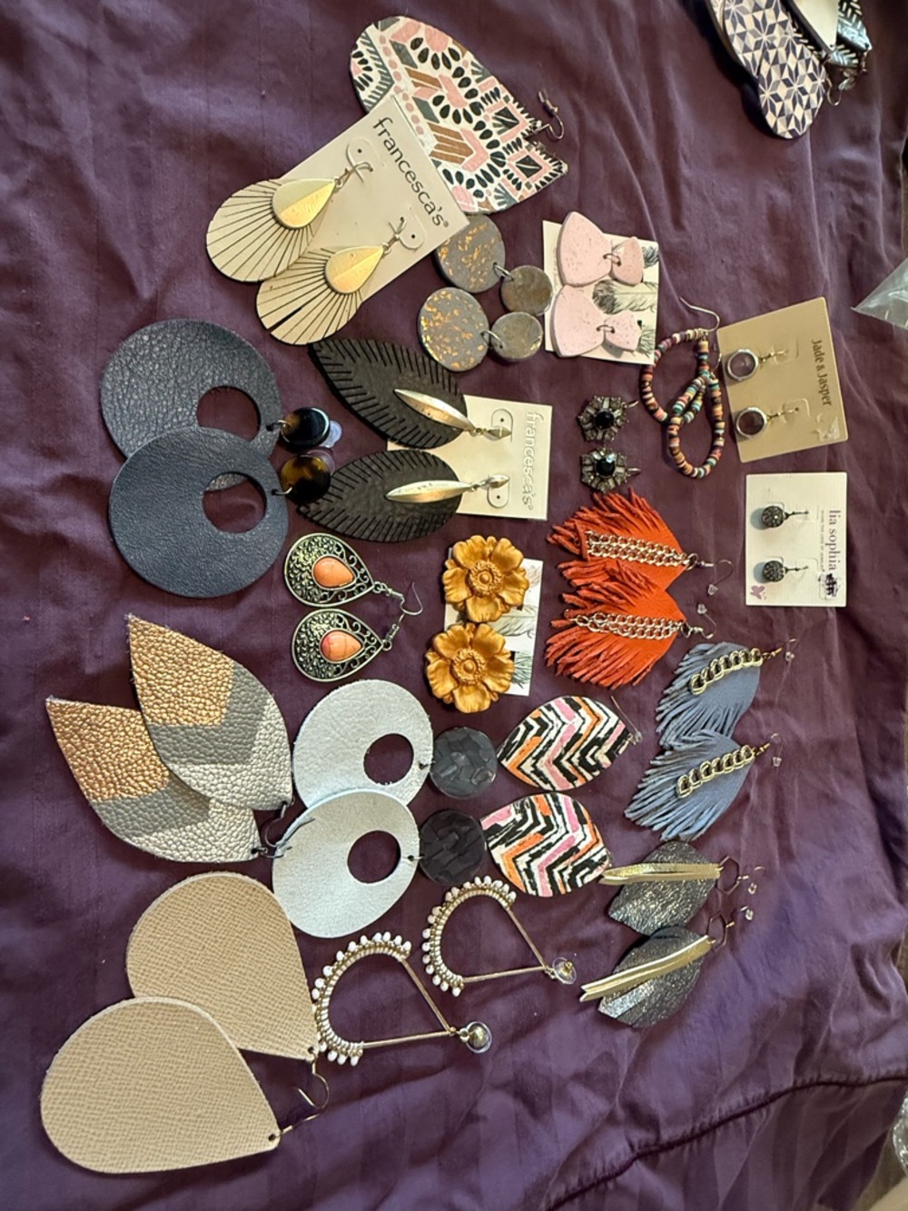 Francesca's Collections Multicolor Leather & Fabric Statement Earring Assortment
